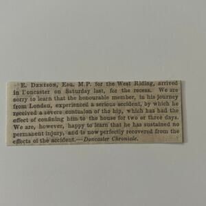 E. Denison Esq. Doncaster Chronicle West Riding 1844 London Clipping SAI5-S3